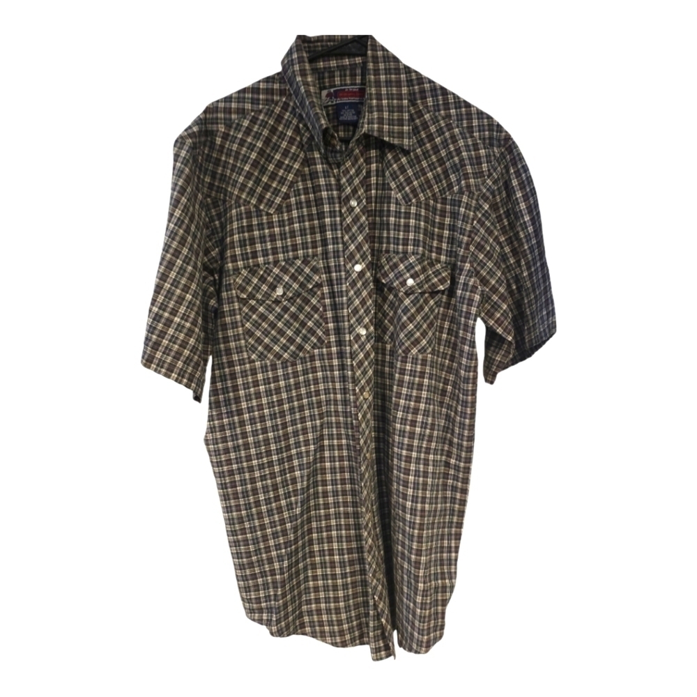 Vintage Williams Bay SS summer men's pearl snap Western work shirt sz LT